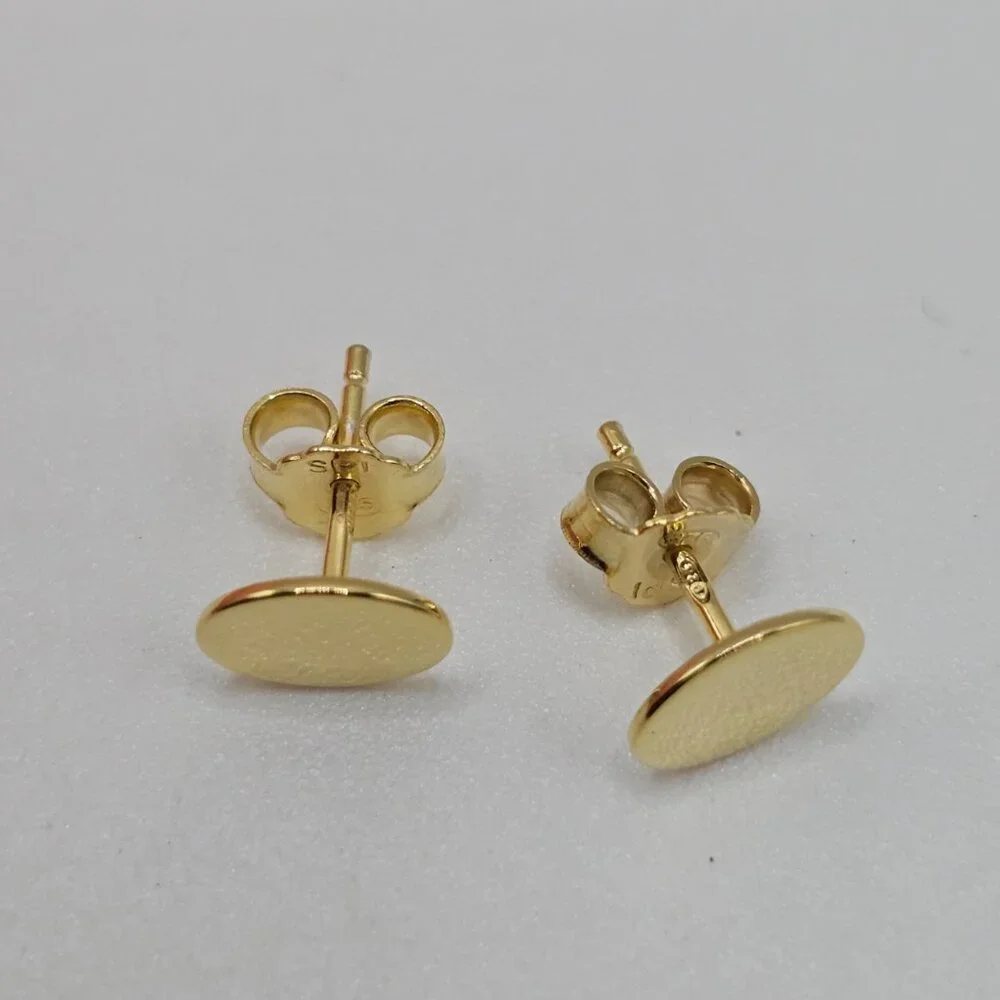 Sterling Silver 925 Gold Plated Flat Oval Stud Earrings